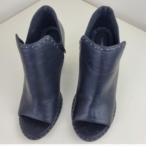 Women Boots Black Studed Size 9 Black Block Heel Peep Toe - Picture 5 of 8